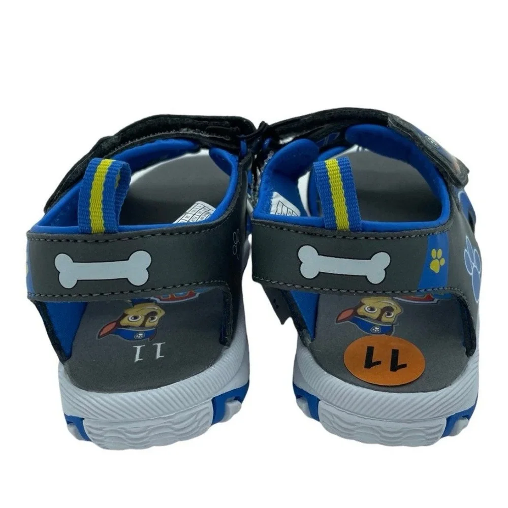 Paw Patrol Chase Marshall Boys Sandals Blue Grey Size 11 Hook Loop Straps New